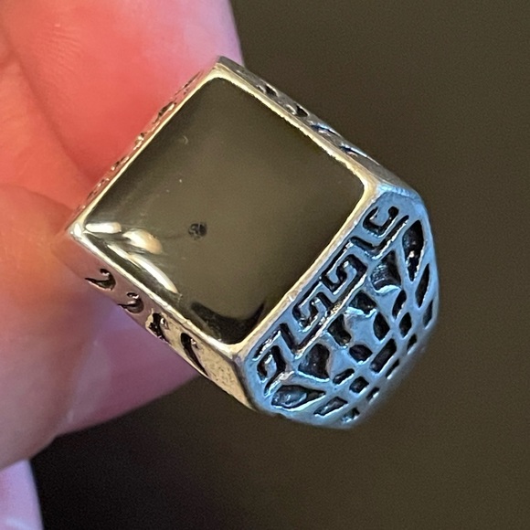 Natural black obsidian S925 silver ring size 11 - Picture 5 of 8